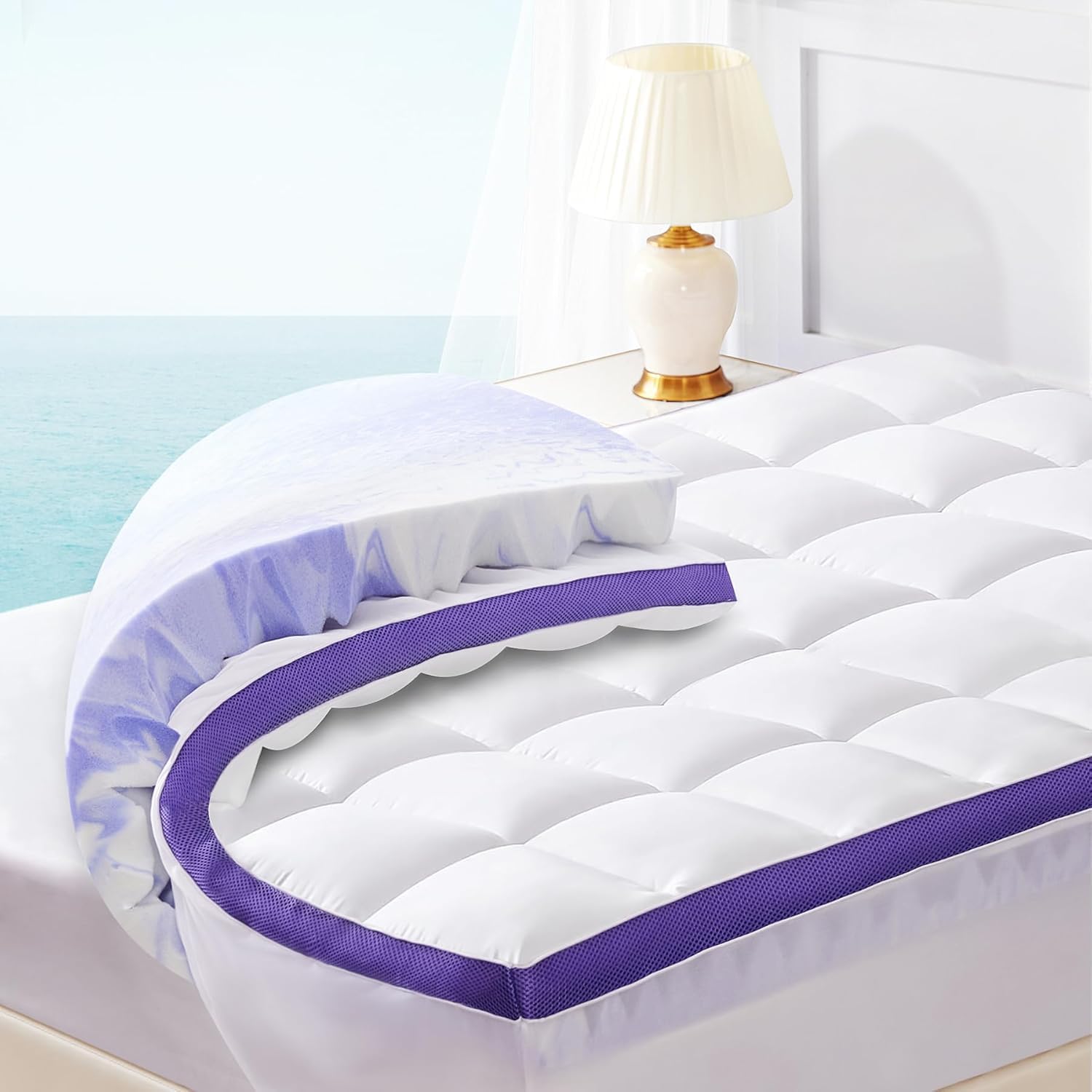 Dual Layer 4 Inch Memory Foam Mattress Topper for King Beds