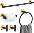 TQKAG Black and Gold Bathroom Accessory Set 5 Pieces - Sleek Round