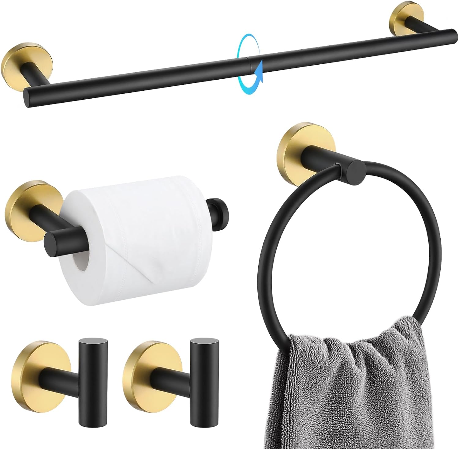 TQKAG Black and Gold Bathroom Accessory Set for Modern Homes