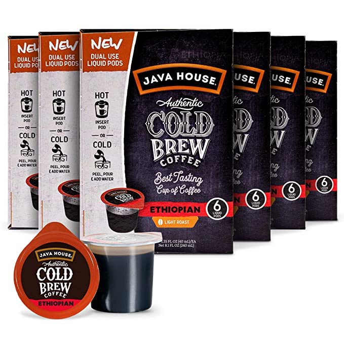 JAVA HOUSE Light Roast Ethiopian Cold Brew Pods for Instant Coffee