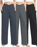 Womens Wide Leg Yoga Pants 3 Pack - Crossover High Waist Comfort