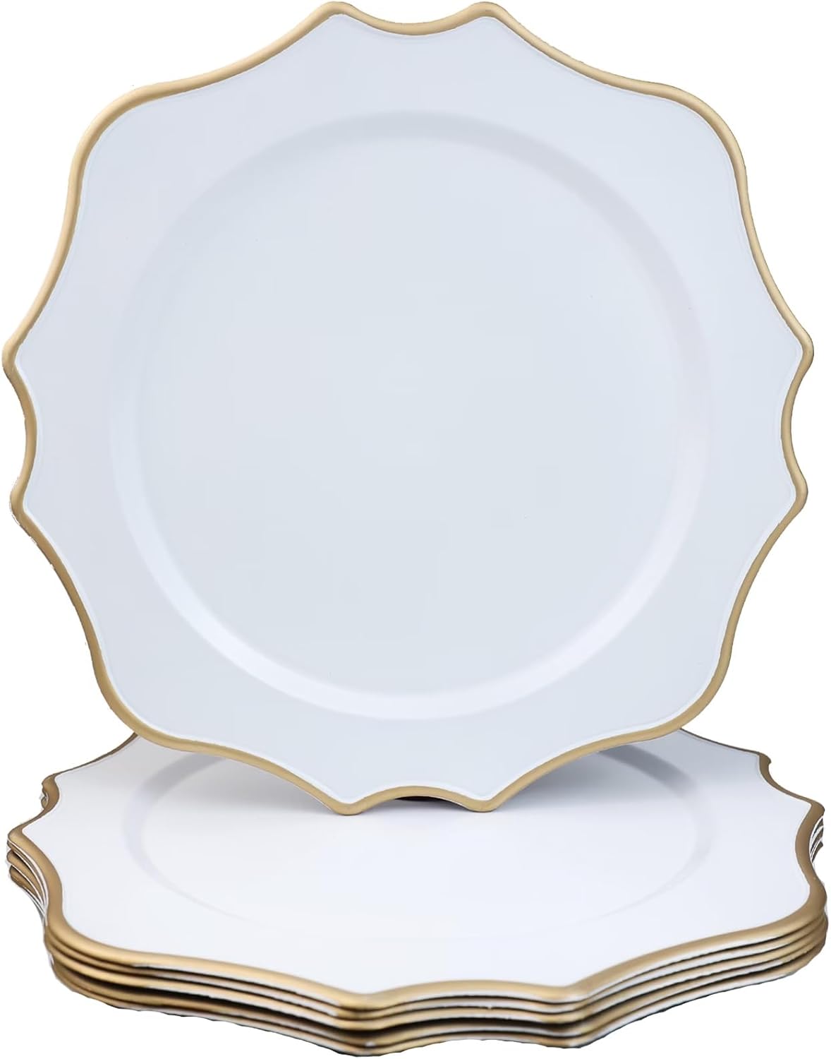 Set of 6 Scalloped White Charger Plates, Elegant Table Decor for Holidays
