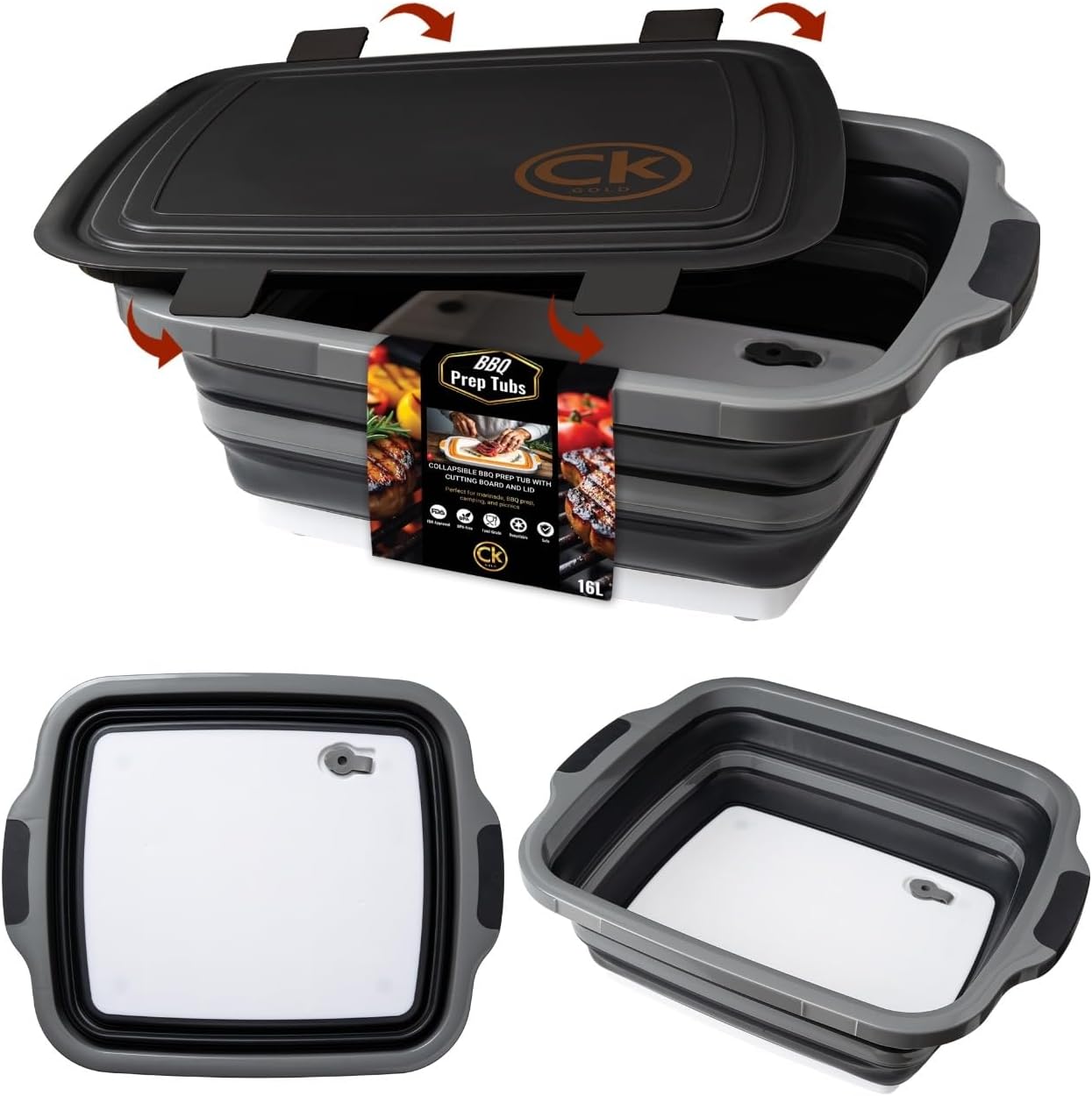 XL Collapsible BBQ Prep Tub with Locking Lid for Grilling