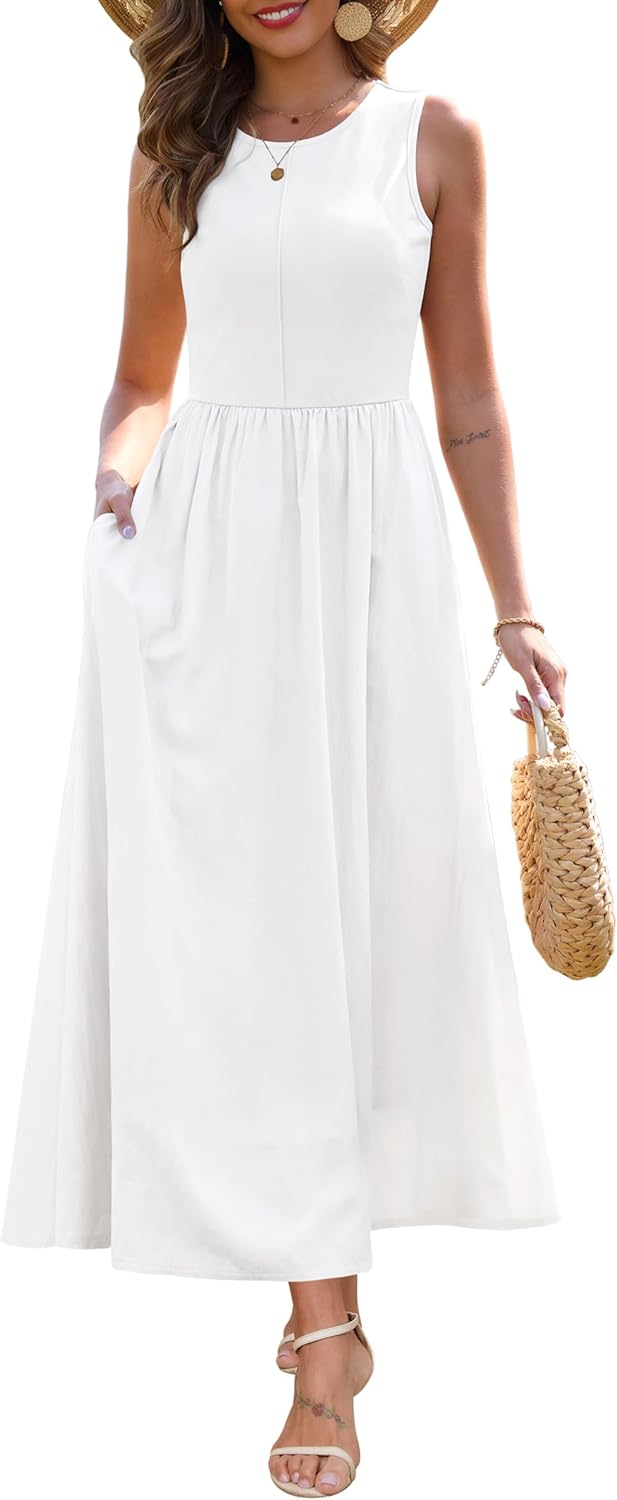 Zattcas Women's Summer Casual Sleeveless Maxi Dress with Pockets