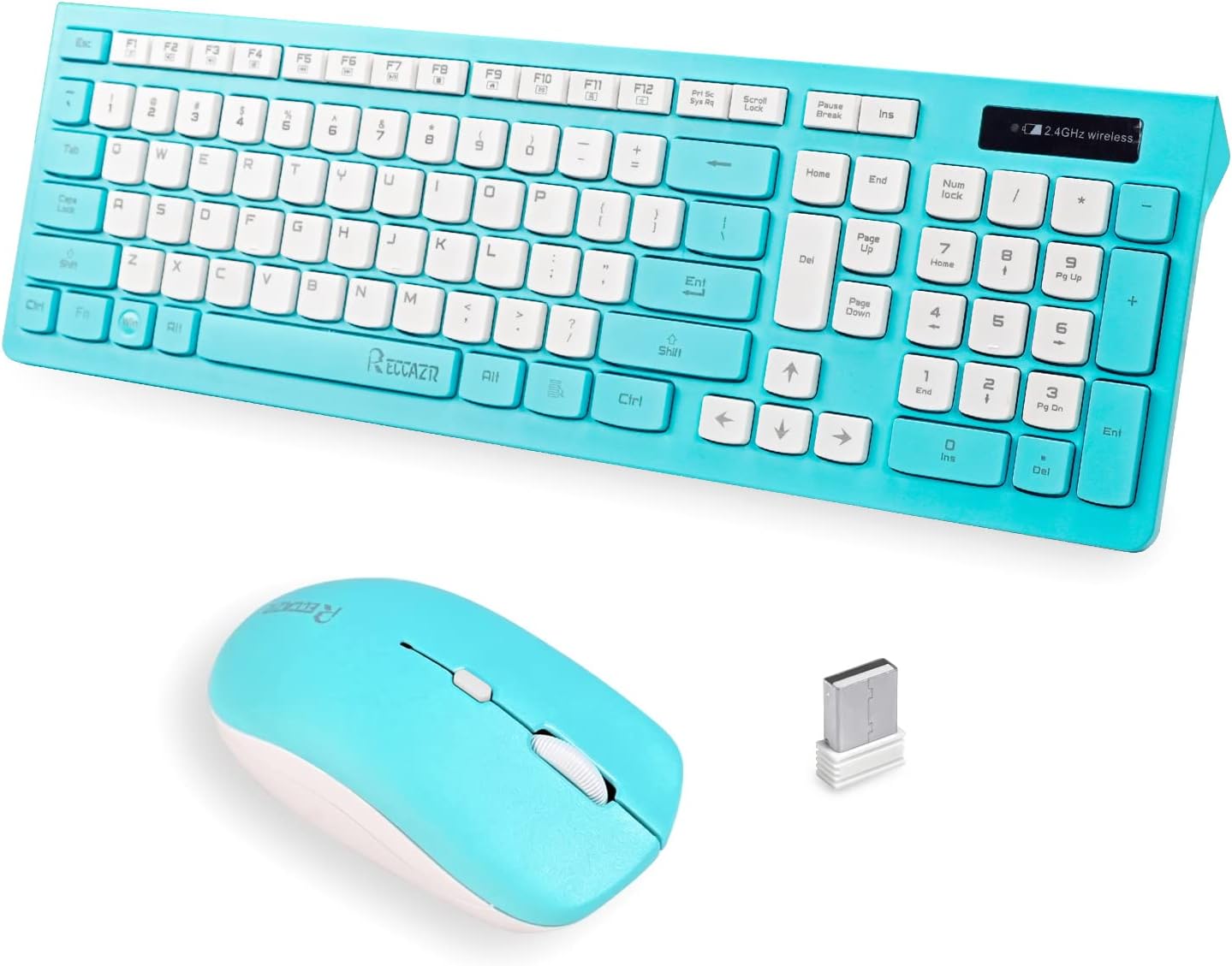 RECCAZR Blue Wireless Keyboard & Mouse Set
