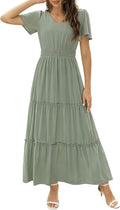 Womens Long Summer Floral Maxi Dress V Neck Smocked Tiered