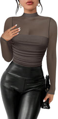Women's Sexy Bodysuit Mock Turtle Neck Long Sleeve Thong - Sleek Shape