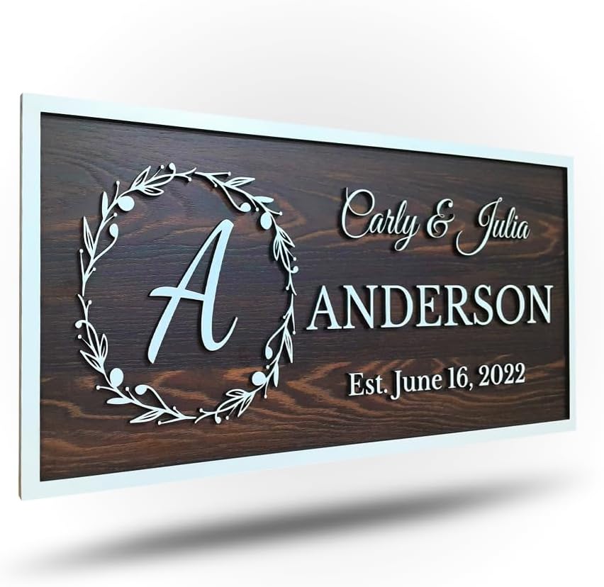 Personalized Wooden Monogram Family Name Sign for Couples Gift