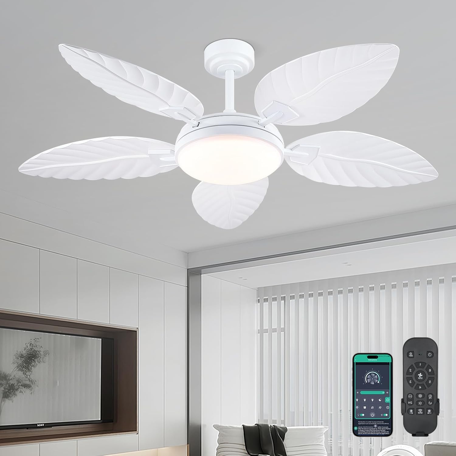 52in Palm Leaf Ceiling Fan with Lights for Tropical Elegance