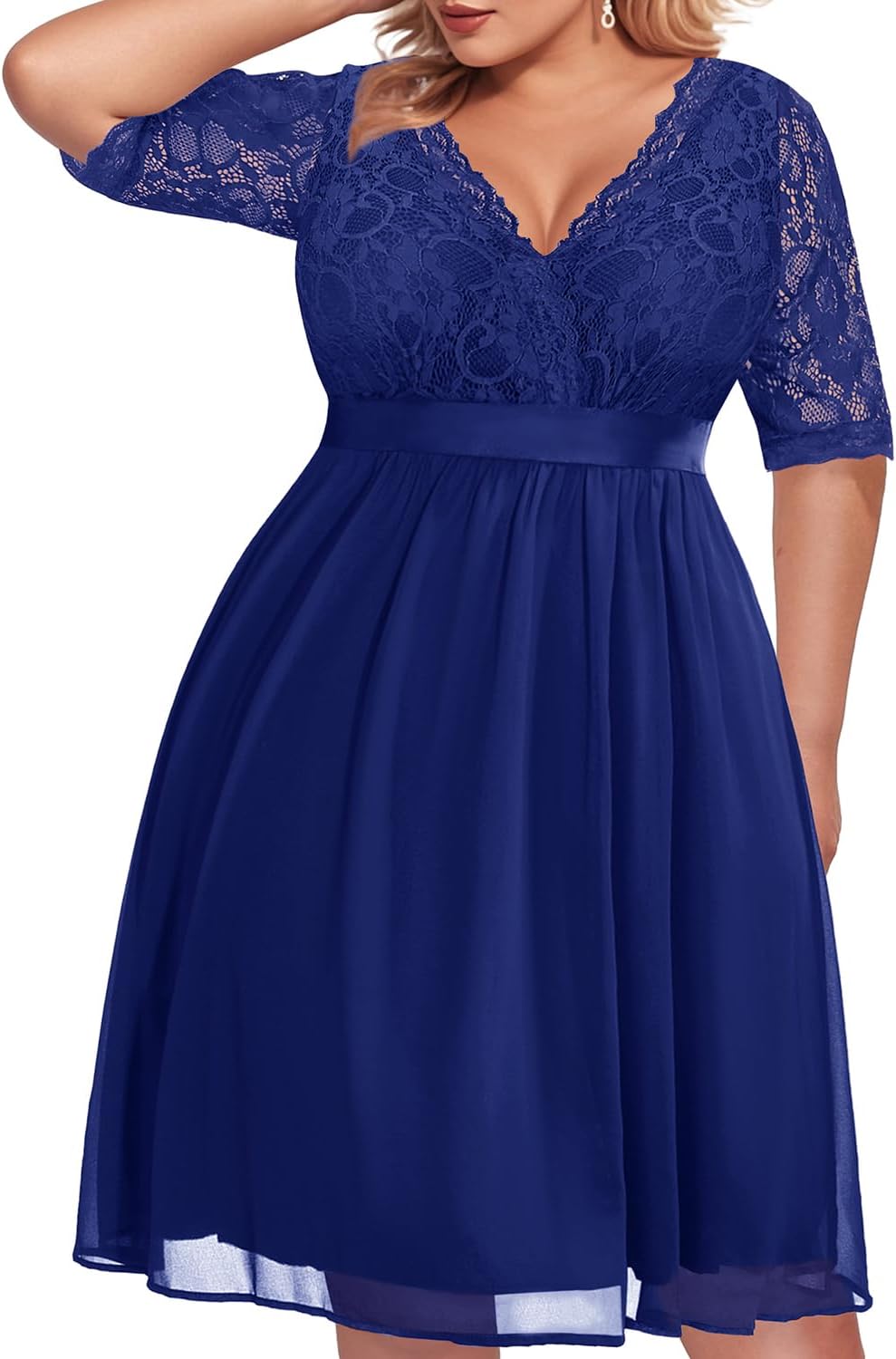 Plus Size Lace Chiffon Wrap V Neck Dress for Every Occasion