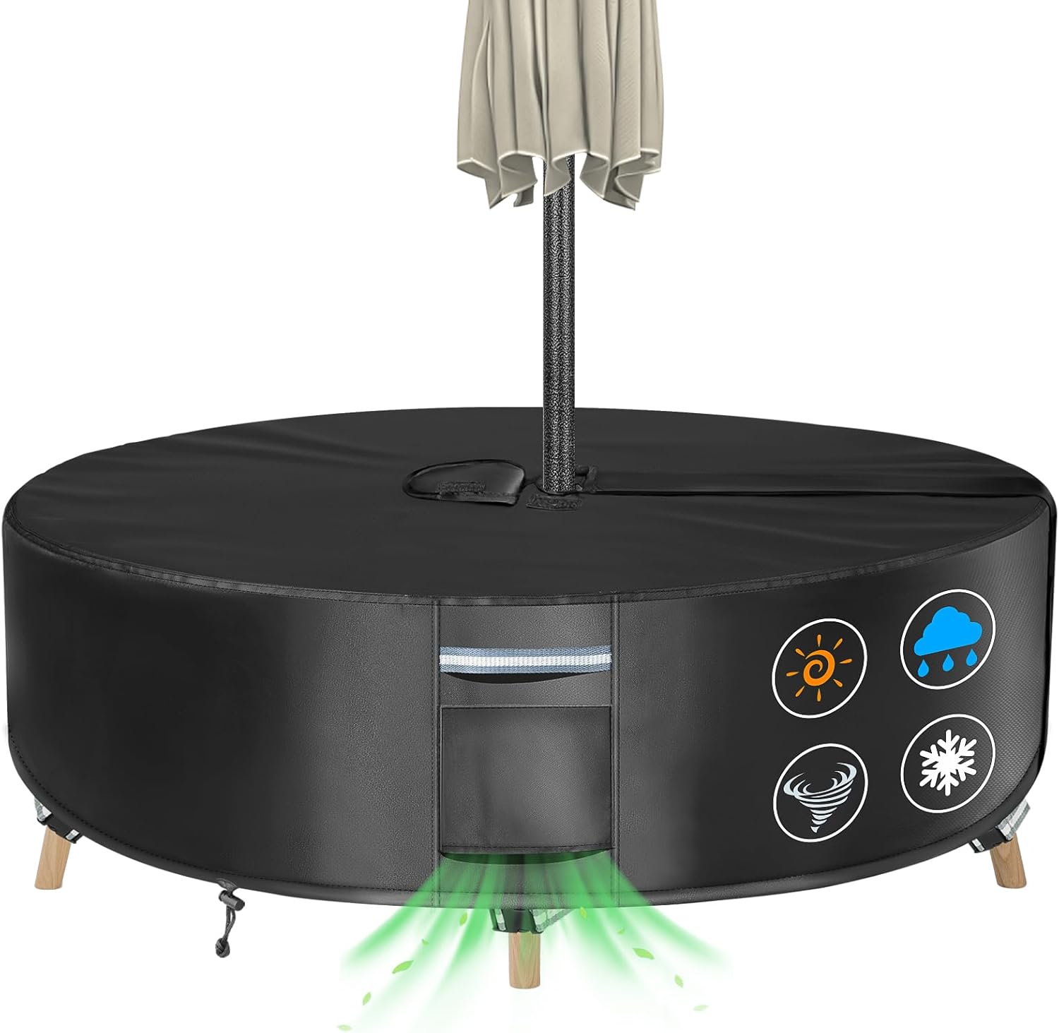 Round Patio Table Cover with Umbrella Hole - Heavy Duty 600D