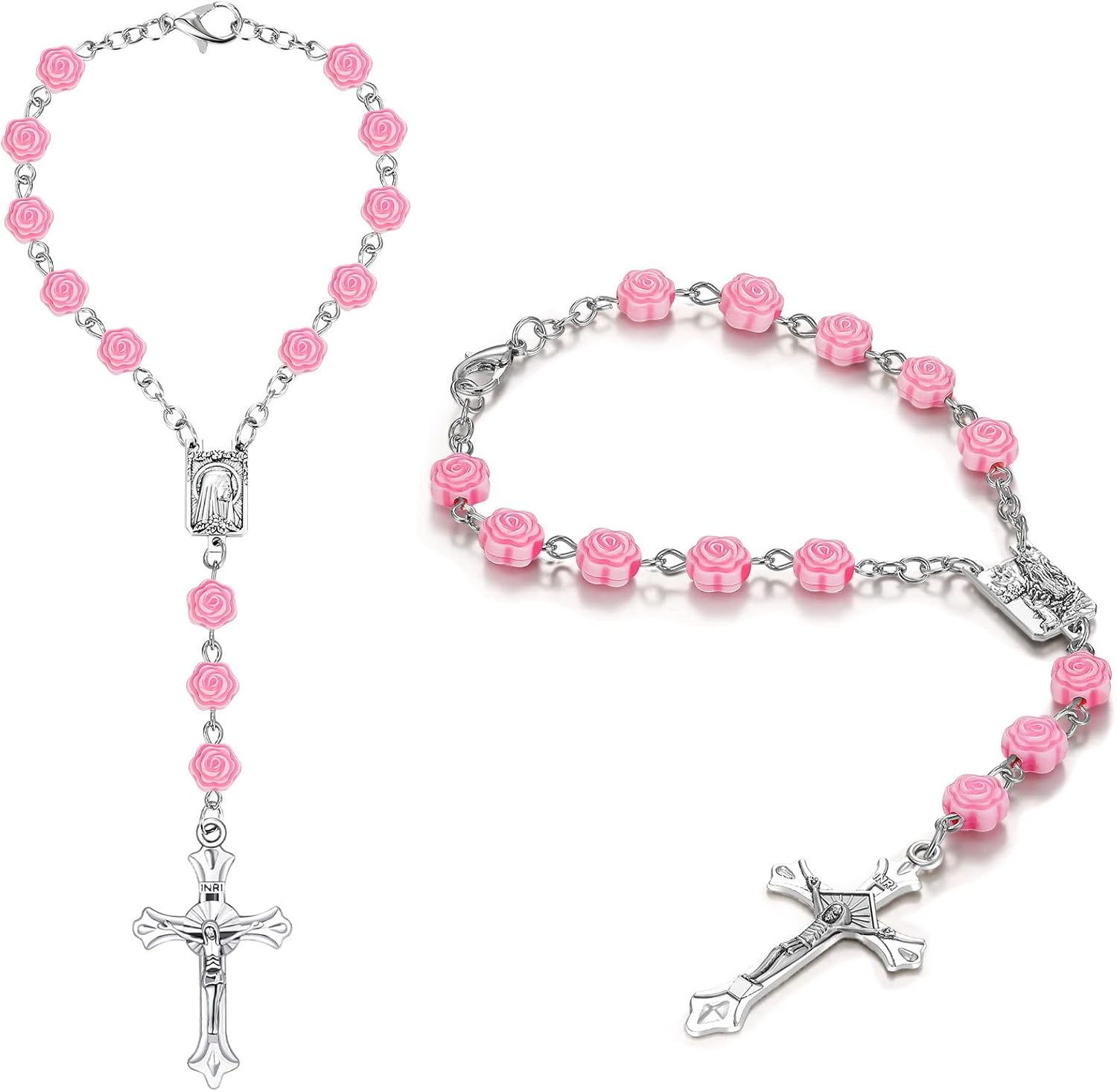 Personalized Car Protection Rosary Set - Rose/Pink