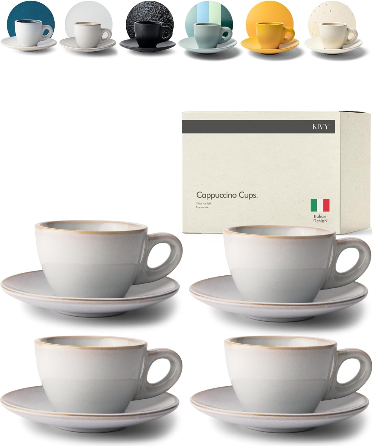 KIVY Cappuccino Cups Set - Thick-Walled Stoneware for Latte Art