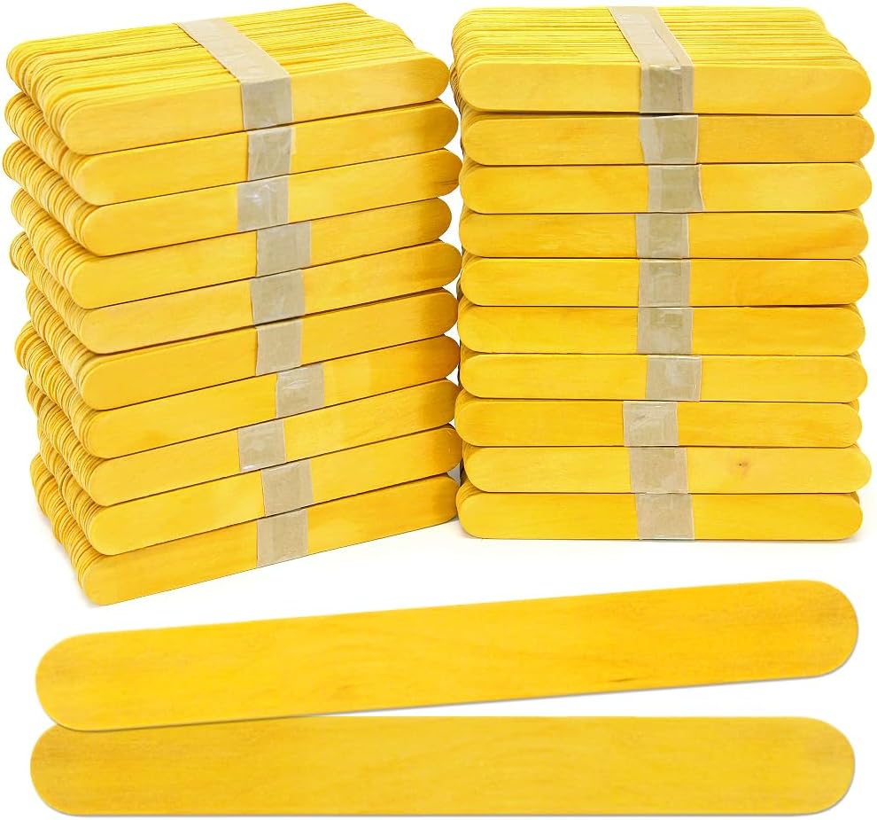 6 Inch Jumbo Yellow Wood Popsicle Sticks for Crafts and STEM