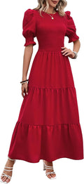 Women Casual Summer Maxi Dress 2025 - Smocked Boho Floral Midi