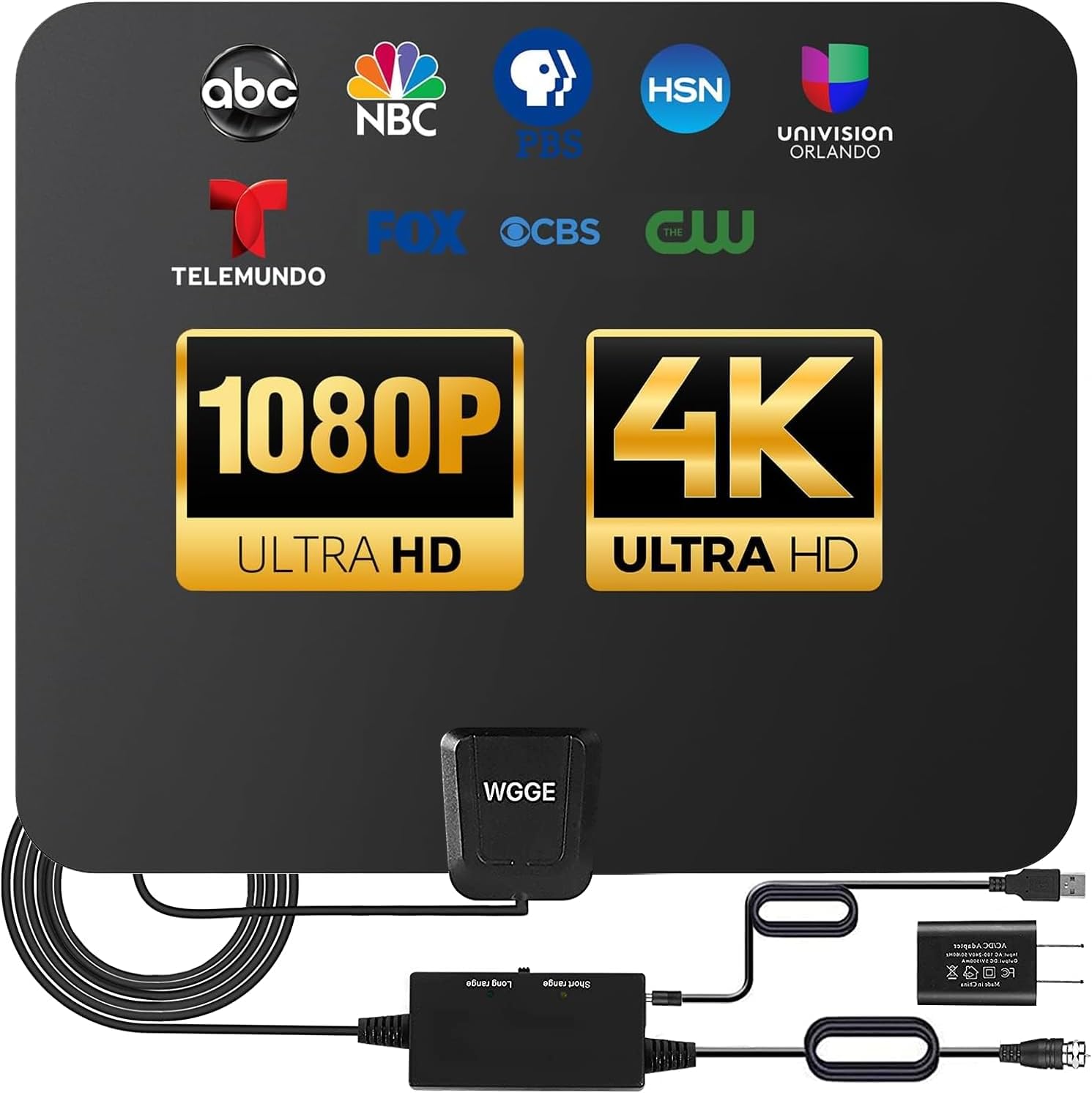 WGGE Smart Amplified HD TV Antenna - Long Range, 4K1080p Support