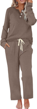 Womens Lounge Sets Two Piece Outfits Button Down Sweatsuit - Soft Fall