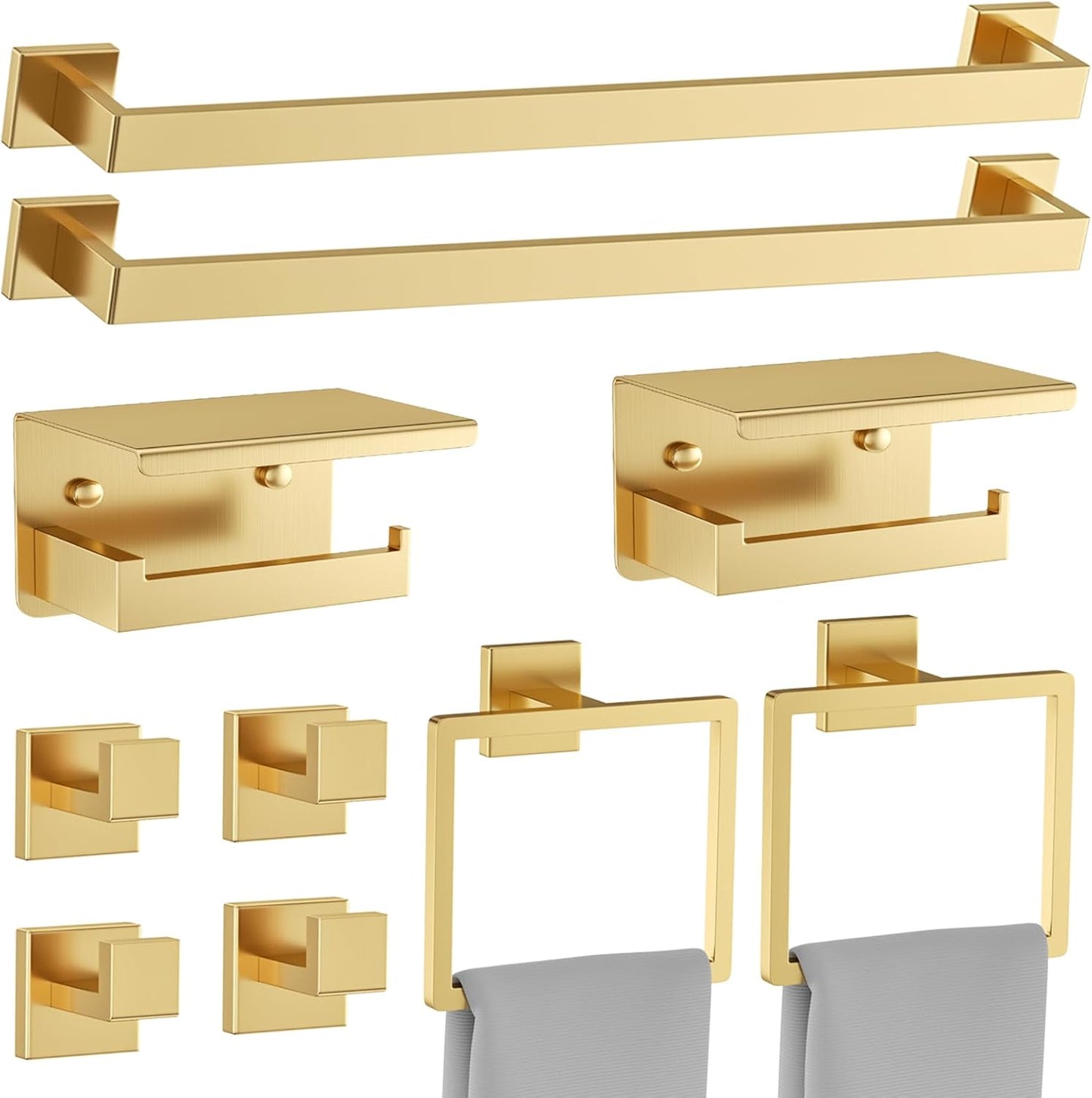 10 Pieces Brushed Gold Towel Bar Set for Stylish Bathrooms