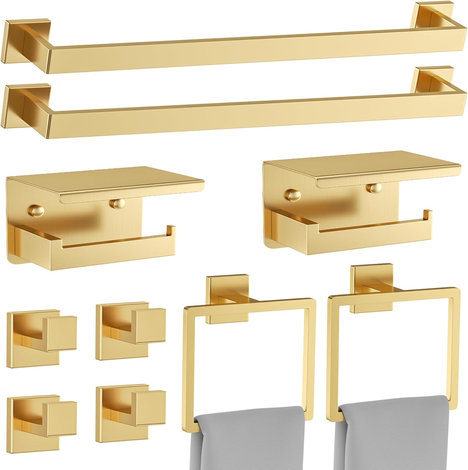 10 Pieces Brushed Gold Towel Bar Set for Stylish Bathrooms