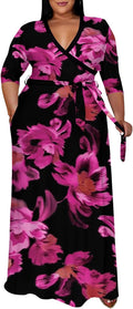 Runwind Plus Size V Neck Maxi Dress for Women - Comfortable Flowy Fit