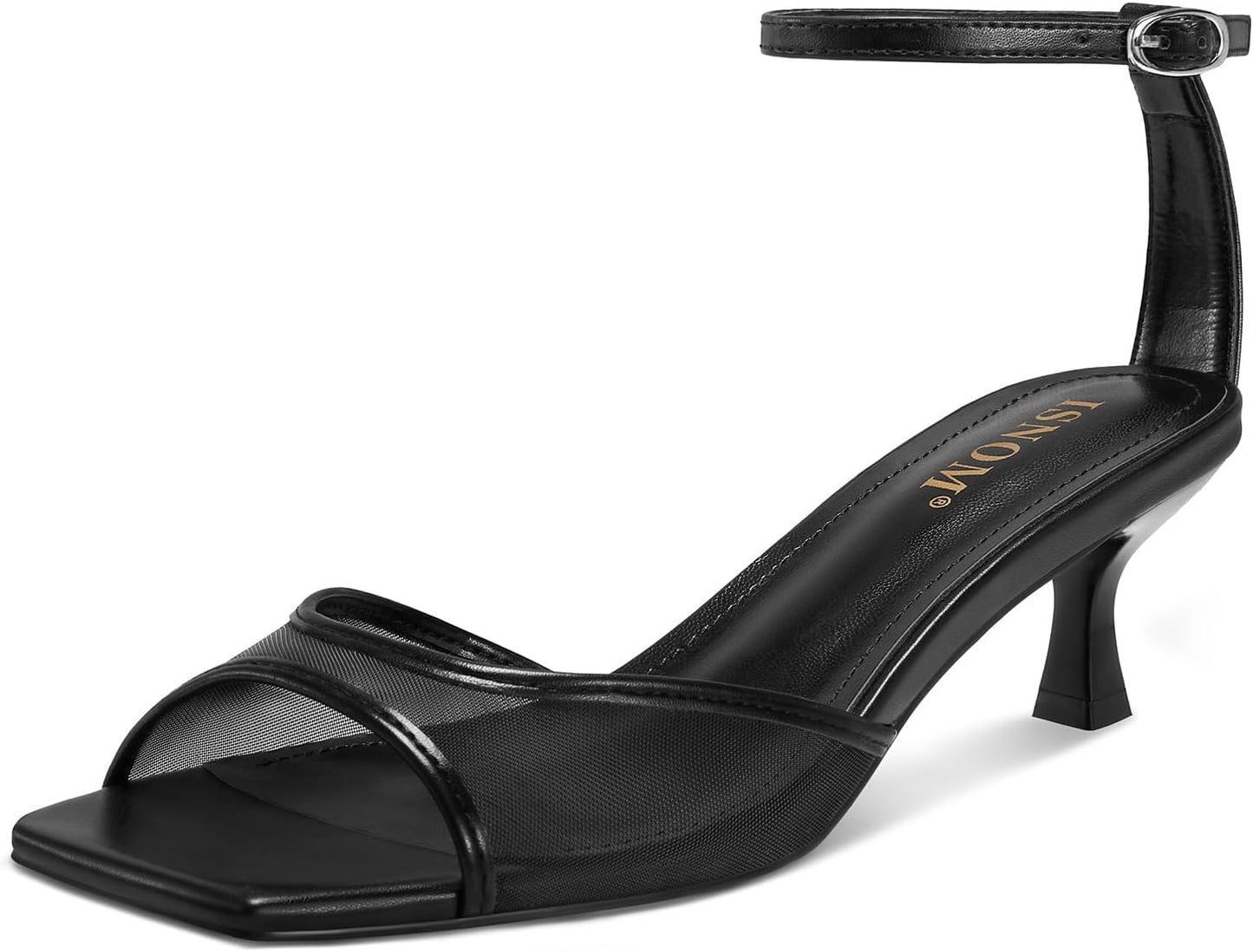 ISNOM Womens Mesh Kitten Heels Sandals for Summer Comfort