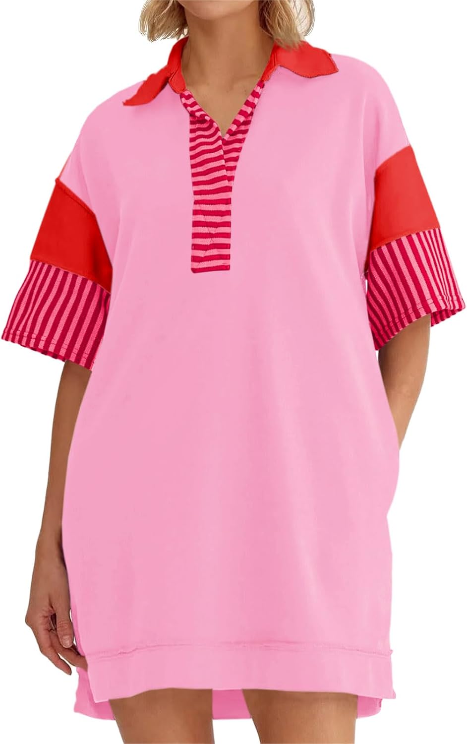 Wenrine Women's Polo V Neck T Shirt Dress for Summer Fun