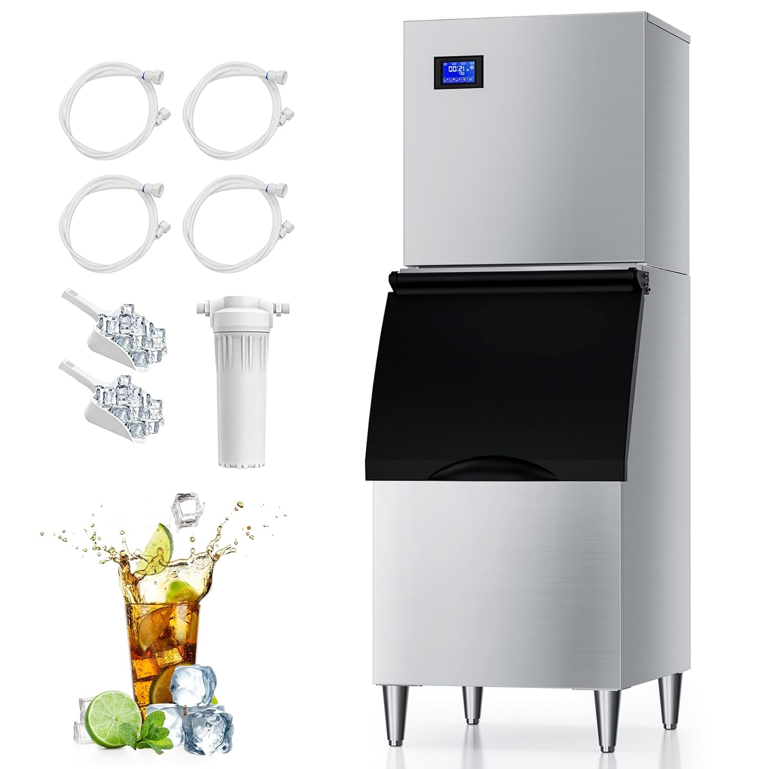 400Lbs/24H Ice Maker: Fast Ice, 300Lbs Storage, SECOP Compressor