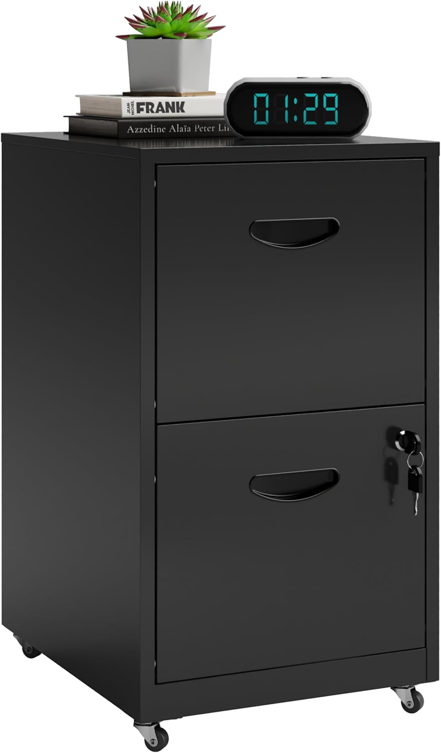 Mobile Two Drawer Filing Cabinet with Lock for Secure Storage
