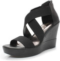 DUNION AWE Zip Crisscross Straps Platform Wedge Sandal - Comfortable