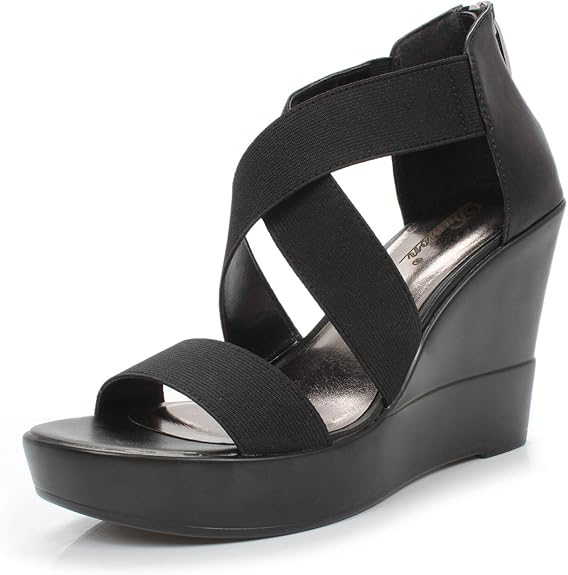 DUNION Women's AWE Zip Closure Crisscross Straps Wedge Sandal