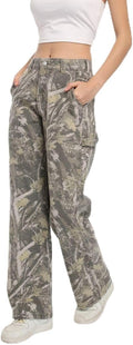 Women Camouflage Cargo Pants Straight Wide Leg Trousers Jeans