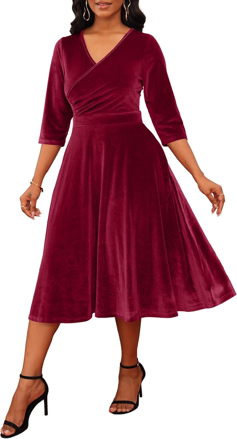 Nmoder Women's Casual Wrap Flared Midi Dress for Any Occasion
