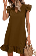 Summer Ruffle Smock Dress V Neck Cap Sleeve - Flattering (Style 8WMS)