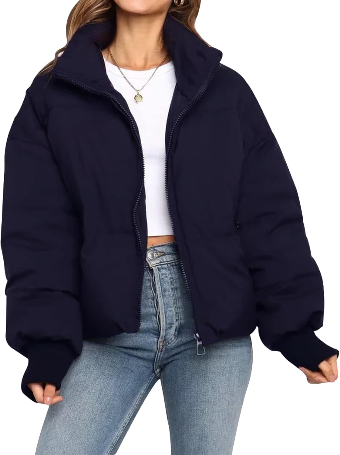 Gihuo Womens Winter Cropped Puffer Jacket for Stylish Warmth