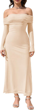 KUTUMAI Women Off Shoulder Bodycon Maxi Dress - Flattering Mesh