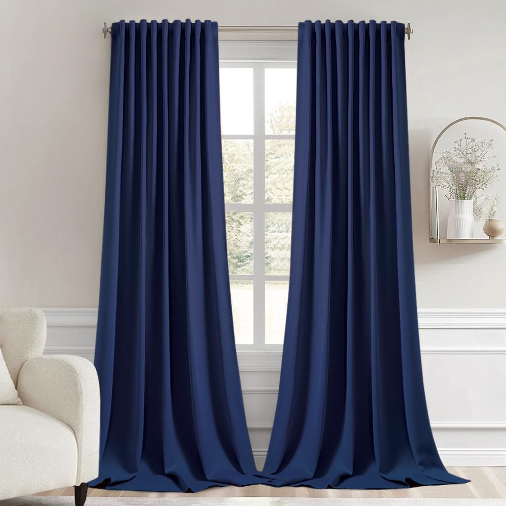 MIULEE Navy Blue Back Tab Blackout Curtains for Elegant Rooms