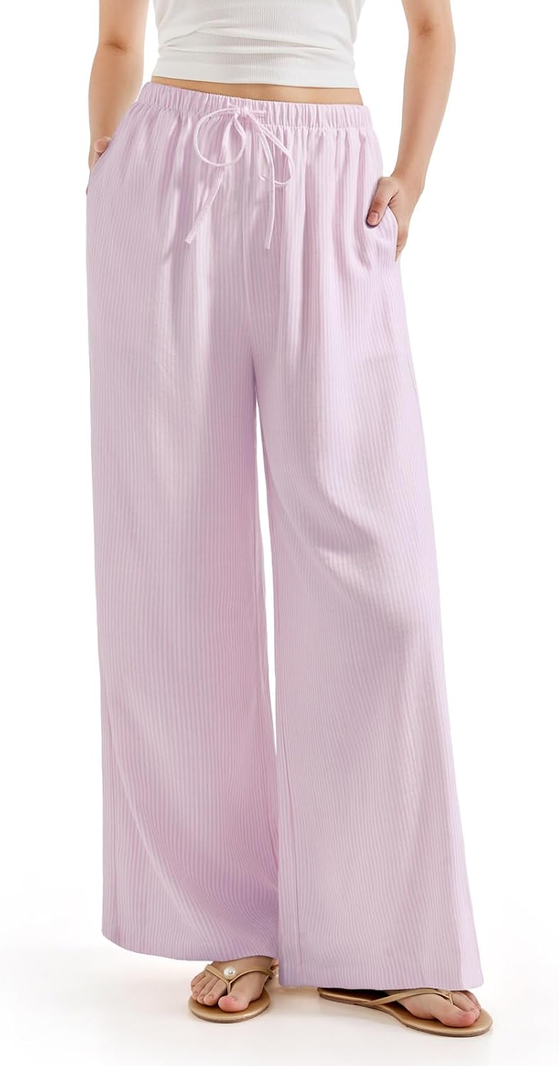 SUUKSESS Women Wide Leg Linen Pants for Summer Comfort