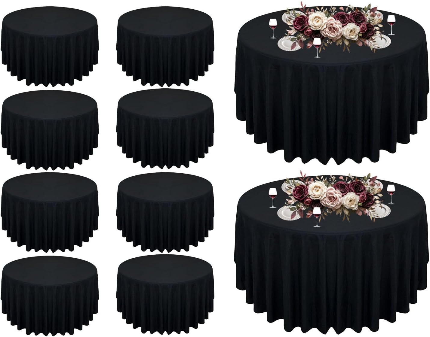 10Pack Black Round Tablecloths for Elegant Dining Events
