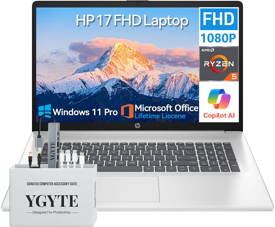 HP 2025 17 Inch Laptop Computer with AMD Ryzen 5 Power