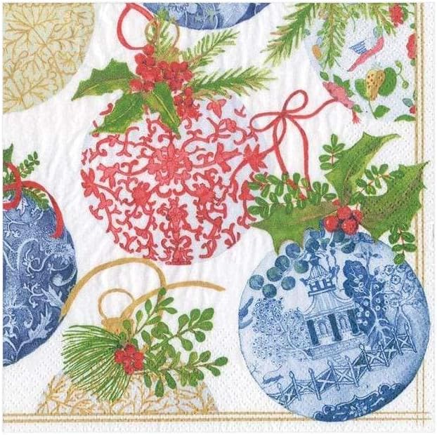 Premium Caspari Porcelain Ornaments Cocktail Napkins - Pack of 20