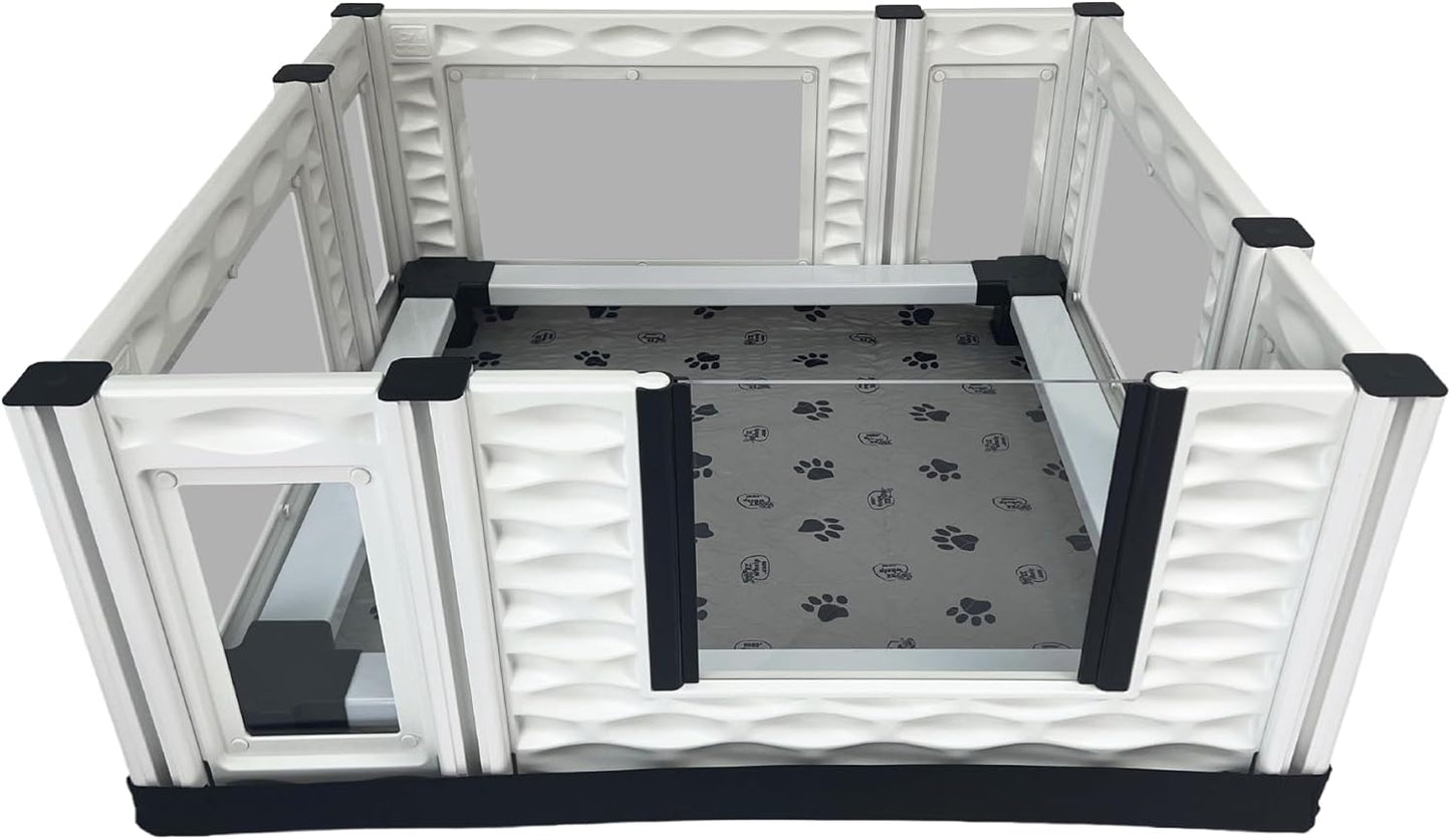 EZclassic Whelping Box for Dogs with Rails and Windowed Walls