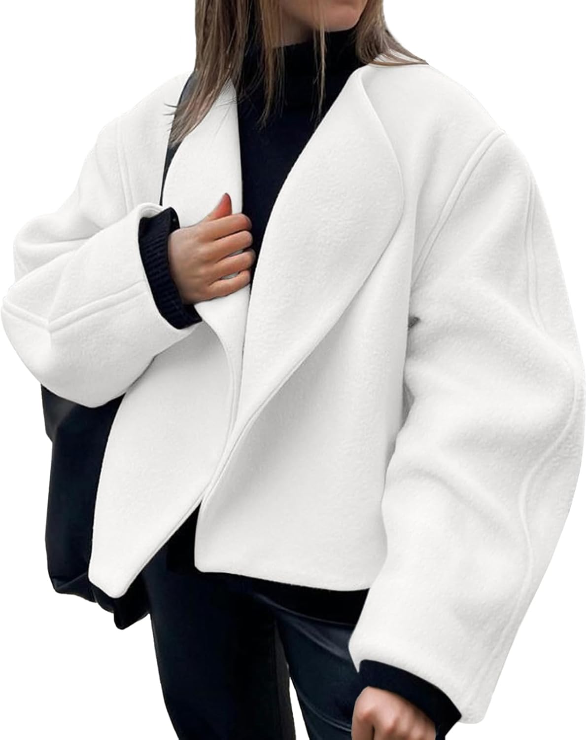 Tankaneo Womens Oversized Cropped Pea Coat for Winter Style