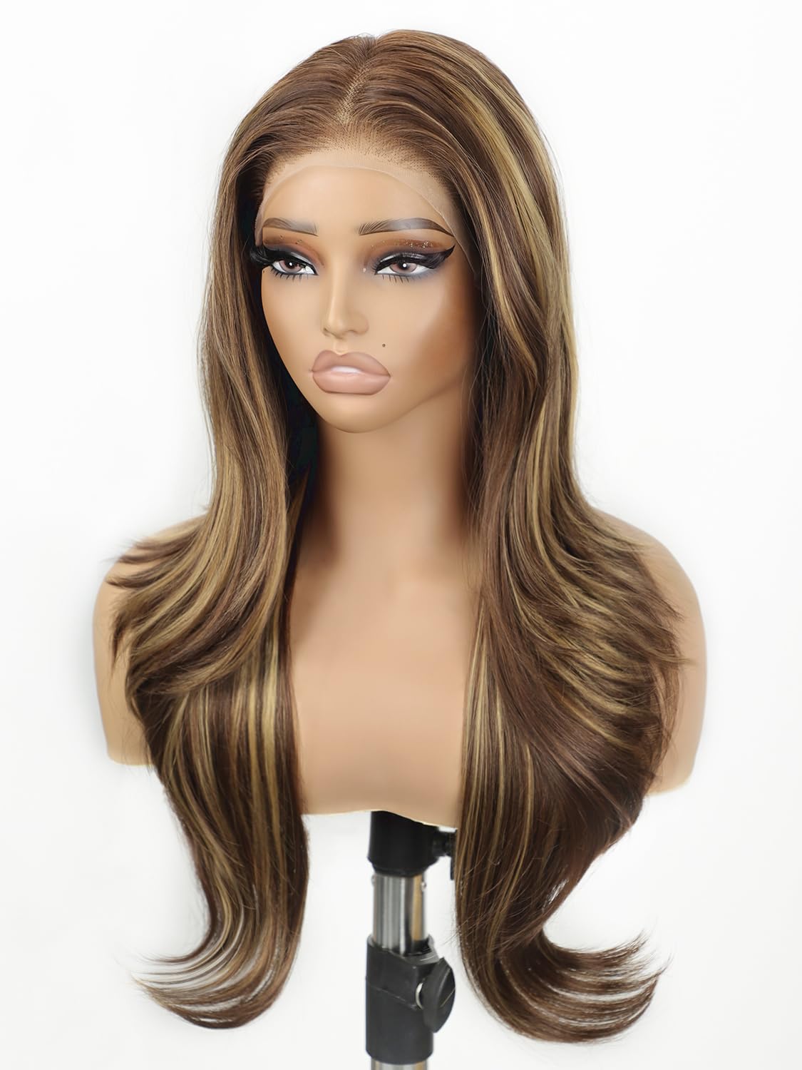 Honey Brown Lace Front Highlight Wig for Stylish Women 26in
