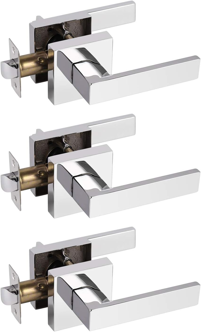 Probrico 3 Pack Square Passage Door Levers Polished Chrome
