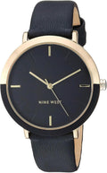 Nine West Women's Strap Watch with Matte Black Dial and Gold-Tone