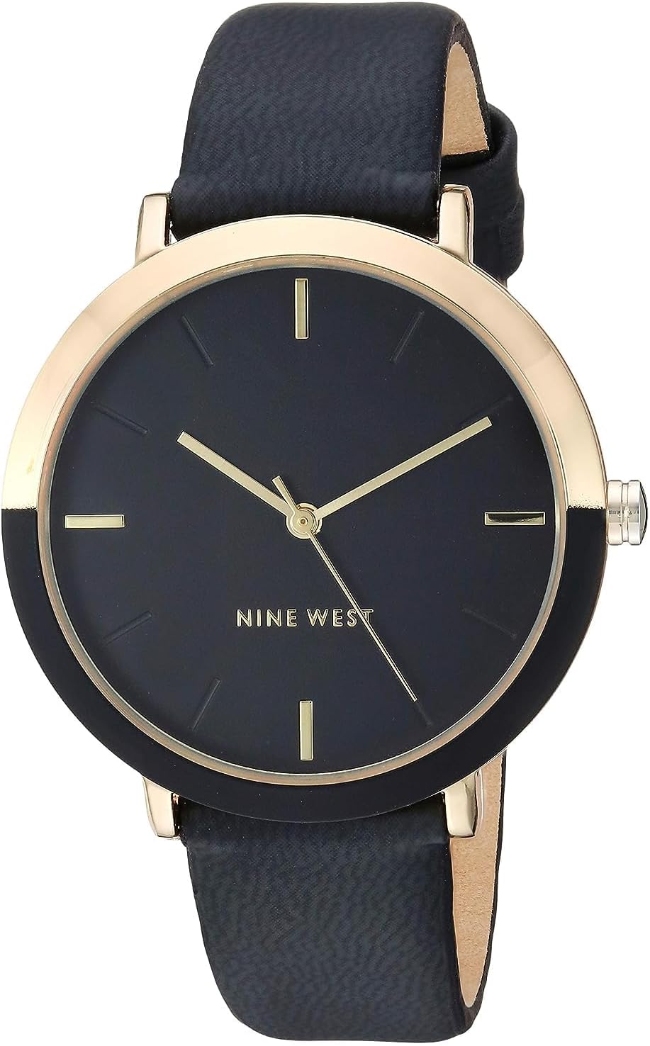 Nine West Women's Strap Watch with Matte Black Dial and Gold-Tone