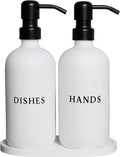 White Glass Soap Dispenser Set 16 oz with Tray & Black Pumps - Modern