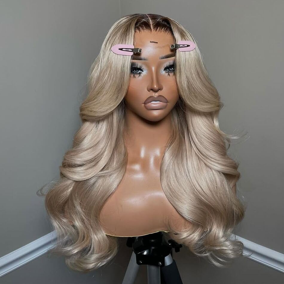 200% Density Milk Tea Ombre Ash Blonde Human Hair Wig 20 Inch
