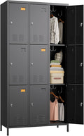 9 Doors Metal Storage Lockers for Employees - Secure, Ventilated 72in