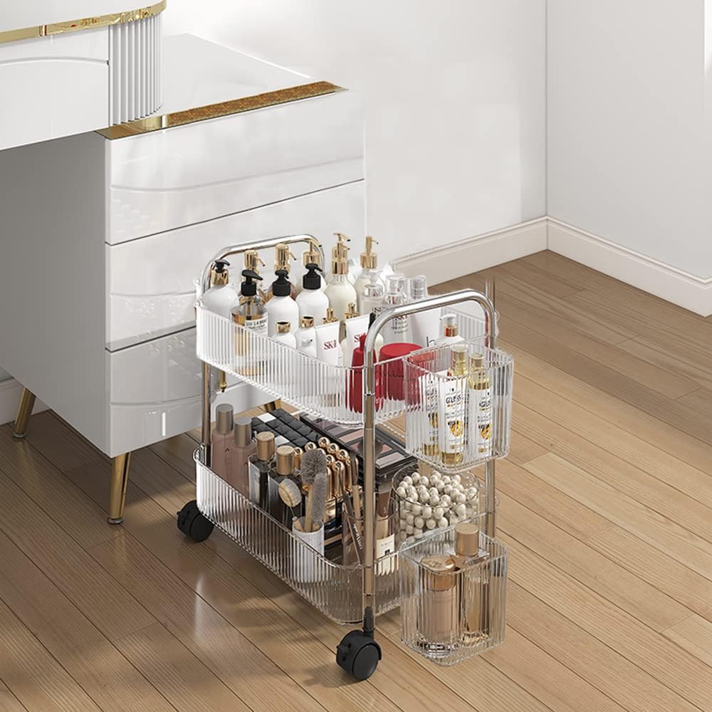 Mobile 2-Tier Rolling Cart with Hanging Baskets - Organize Anywhere!